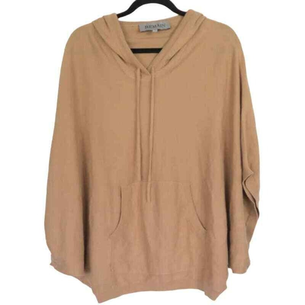 Remain Camel Tan Knit Poncho Hoodie Angora Silk Wool Blend Sz M Quiet Luxury